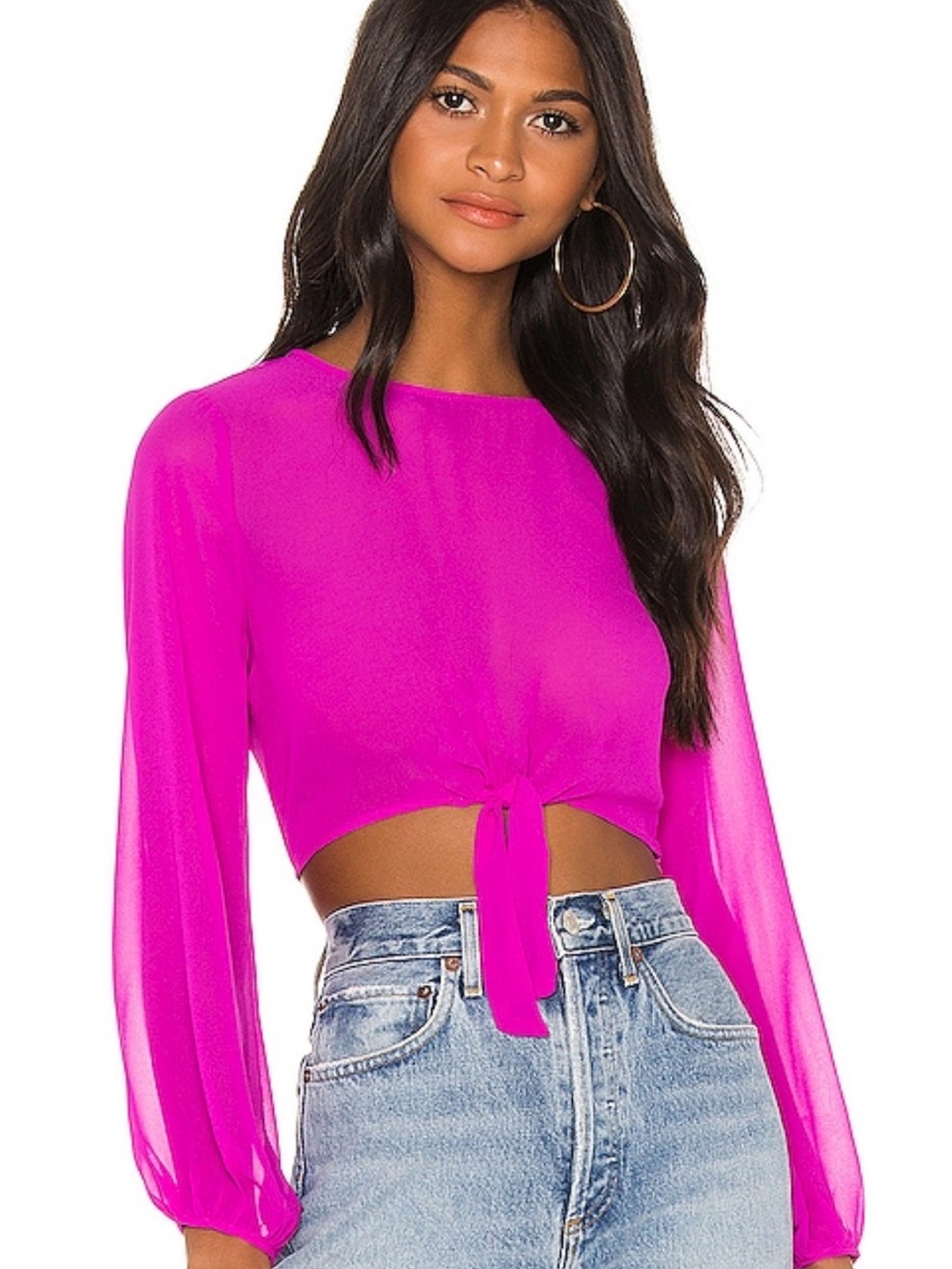 Superdown Jemma Tie Front Shirt Fuchsia